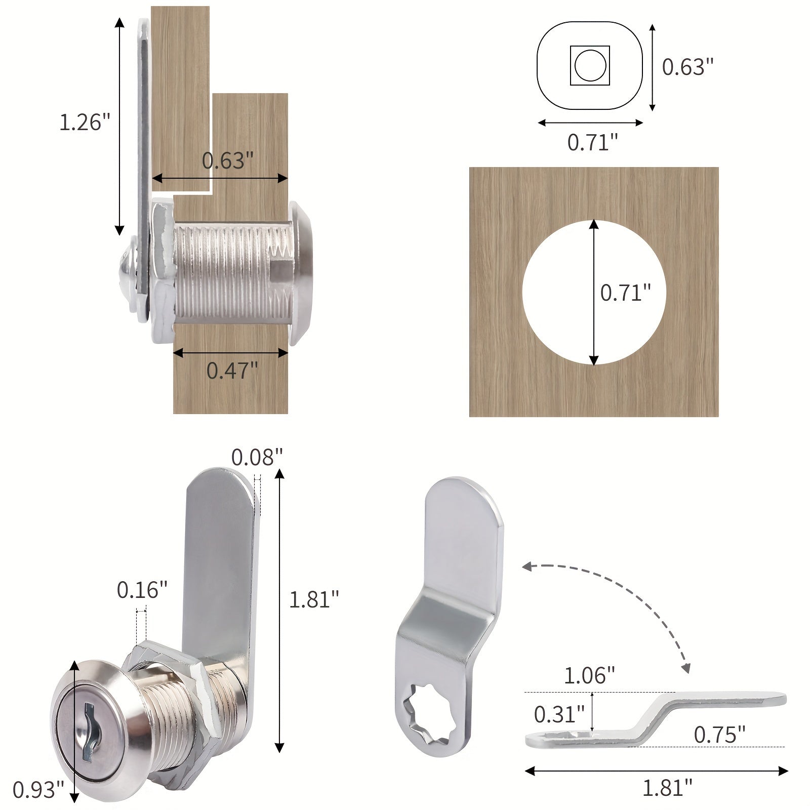 TEMU 4pcs Premium Zinc Alloy Cabinet Set - , Polished With 8 Keys, 12 Lock Plates & Hex Nuts Included - Drawers, Dressers & Tool Boxes Security,