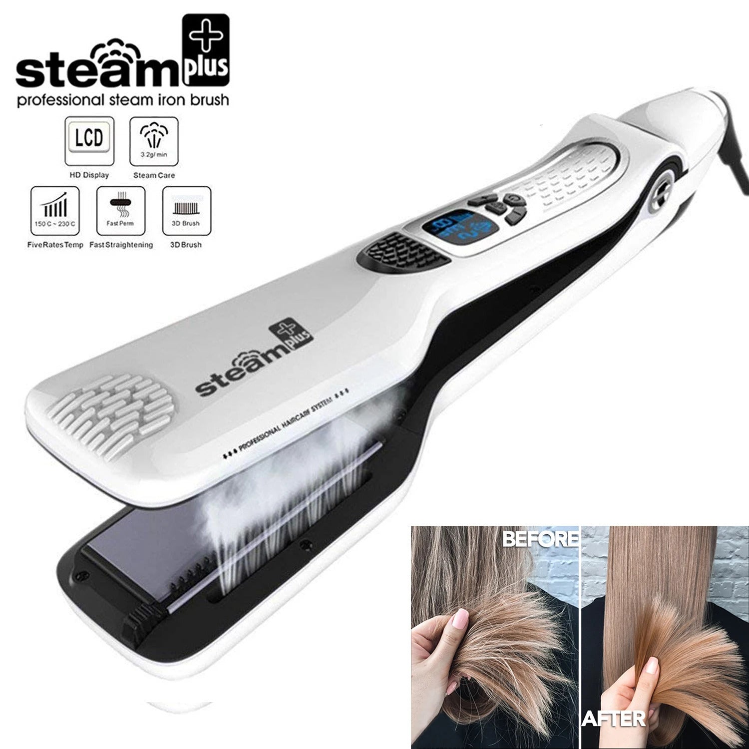 Hair Straighteners Steam Hair Straightener Brush Ceramic Flat Iron Professional Hair Straightening Iron Comb Electric Hair Crimper Heating Comb 2312