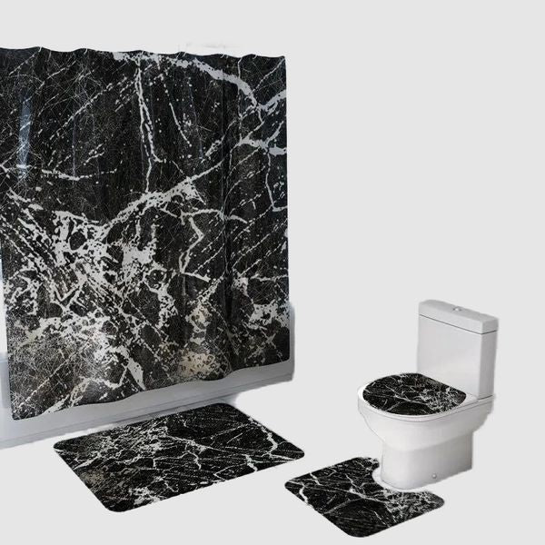 Creative Marble Printing Bathroom Waterproof Shower Curtain Pedestal Rug Lid Carpet Toilet Cover set Bath Curtain Mat Set T200102
