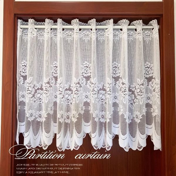 1pc White Lace Sheer Curtains Dining Room Kitchen Cafe Voile Valance Short Curtain Window Treatment Door Curtain Drapes 240730