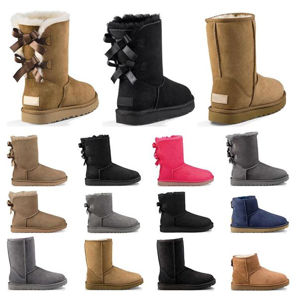 Moda Women Designer Botas de neve Inverno Austrália Classic Slip-On Short Knee Knee Bow Girl Mini Bailey Boot Tasman Lady Shoes sobre as bot