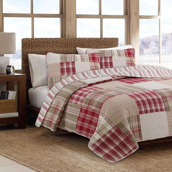 Splicing Red Bedding Set Classic Grid Queen Size 240929