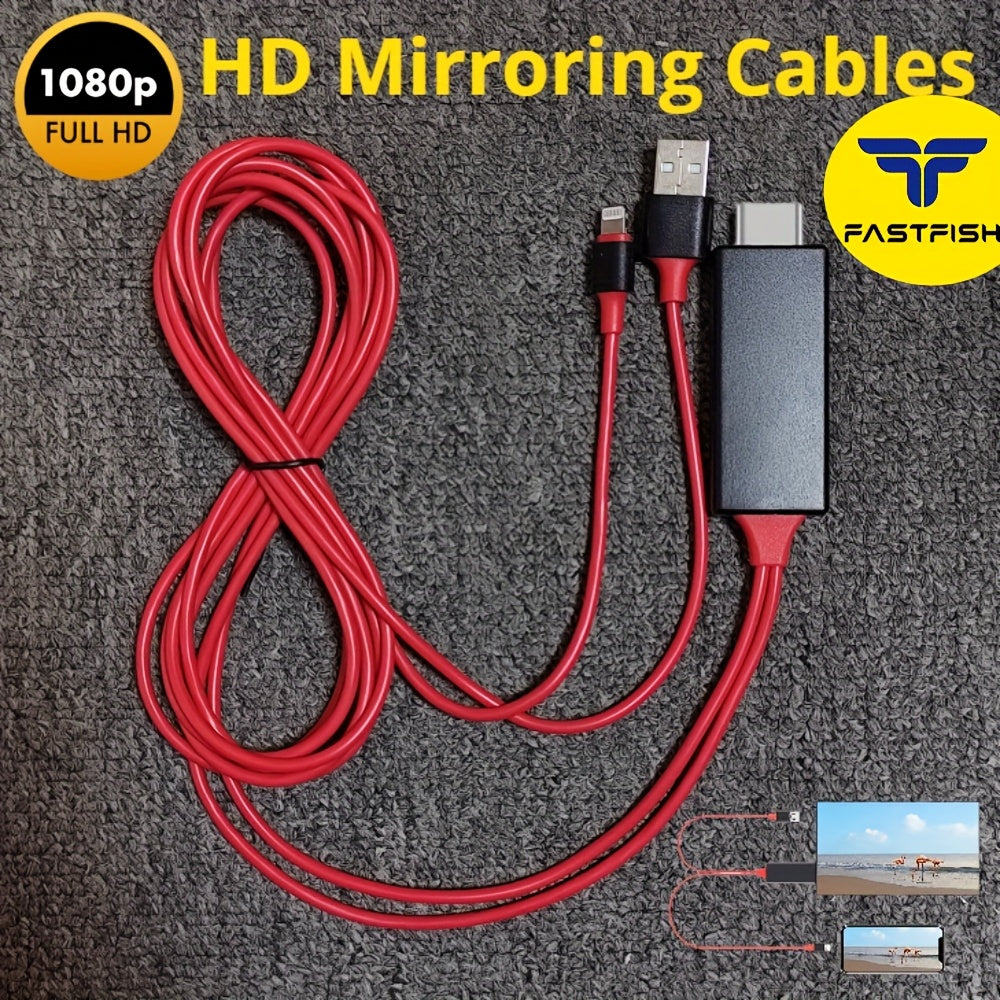 TEMU Fastfish For Iphone 14 11 Xr 8 7 6 1080p Usb C To Hd Tv Adapter With Usb Cable 6.5ft Mirroring Av Cable, Multimedia Adapter, Mobile Streaming,