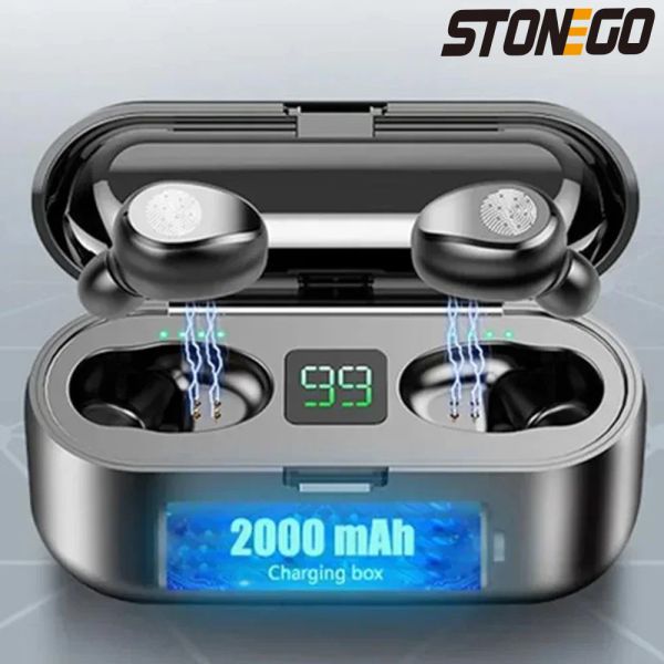 STONEGO TWS Sport Waterproof Earphones Wireless Bluetooth Headphone HiFi Noise Cancelling Deep Bass Sound Dual with Charging Box