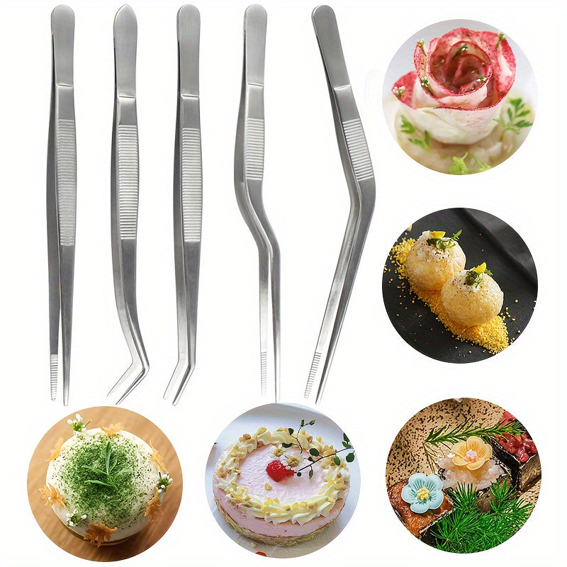 TEMU 5-piece Stainless Steel Kitchen Tweezers Set, Cooking Tongs For Plating, Seafood, Bbq & Tasks, Multipurpose Kitchen Tools And Gadgets