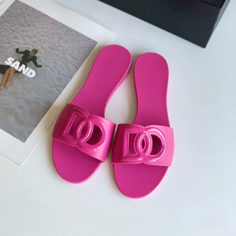 Designer Sandals ladies Interlocking slippers Rubber slippers Women&#039;s Flat Beach Jelly Script Orange Summer Fall Muller Shoes Outdoor Waterproo