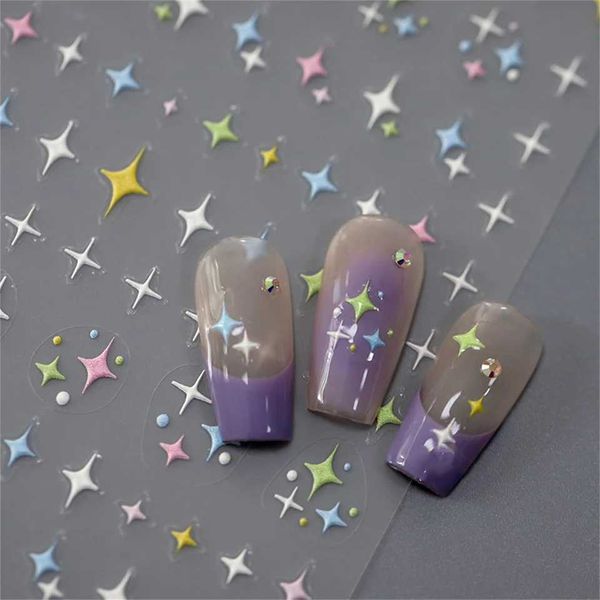1pcs 5D Relief Kawaii Colorful Star Nail Art Stickers Multi Macaron Mangxing Nail Decorations Self Adhesive Decals AccessoriesXJ240814