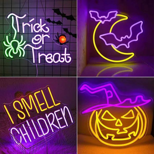 Trick or treat without candy neon sign fun spider candy dimmable LED neon lights for Halloween parties home living room store bar wall decor