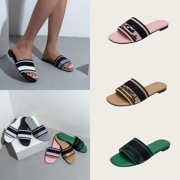 Summer designer shoes womens sandals slippers women sliders flat heel knitting embroidery shoe letters sandal beach slipper slides white pin