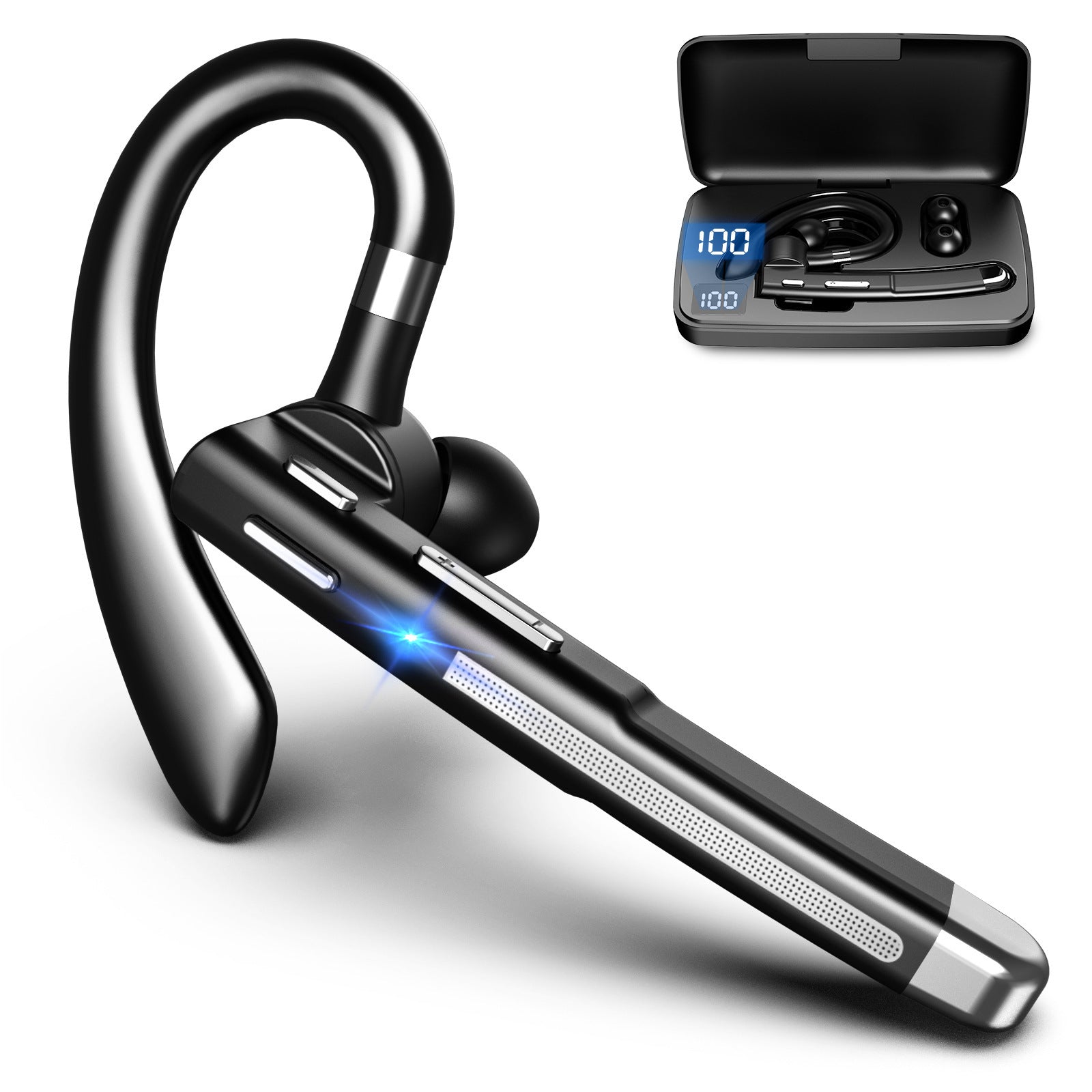 Wireless Business Headphones Single Ear Call Bluetooth Headset Earpiece with Charging Case V5.0 Hand-Free Earbud for Trucker Office with Mic for iOS
