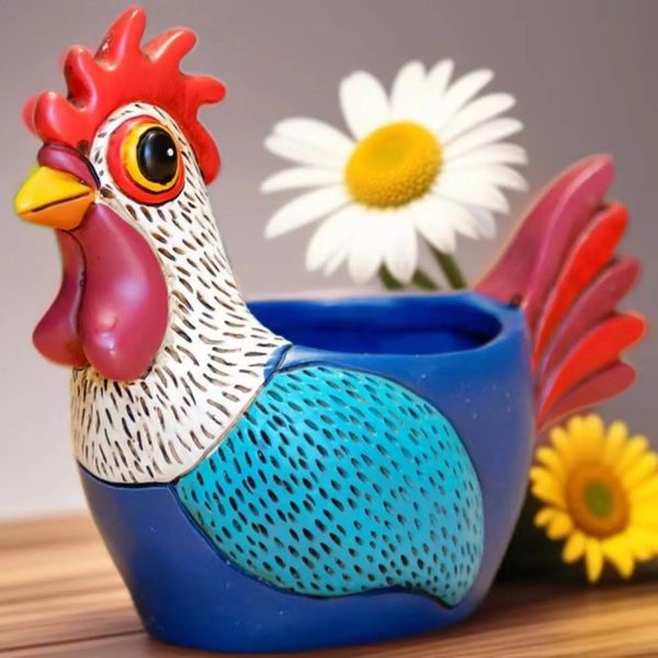 Cute Rooster Succulent Plant Flowerpot Wall Resin Chicken Planter Decorative Flower Pot Garden Decor Glass For Flowers 250206
