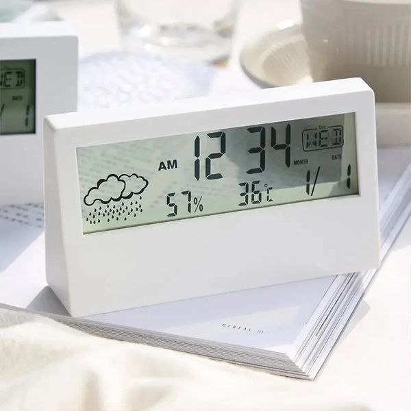 LCD Digital Alarm Clock Smart Night Light Alarm Clock Time Date Temp Humidity Display Bedside Battery Operated Desktop Clock 250207