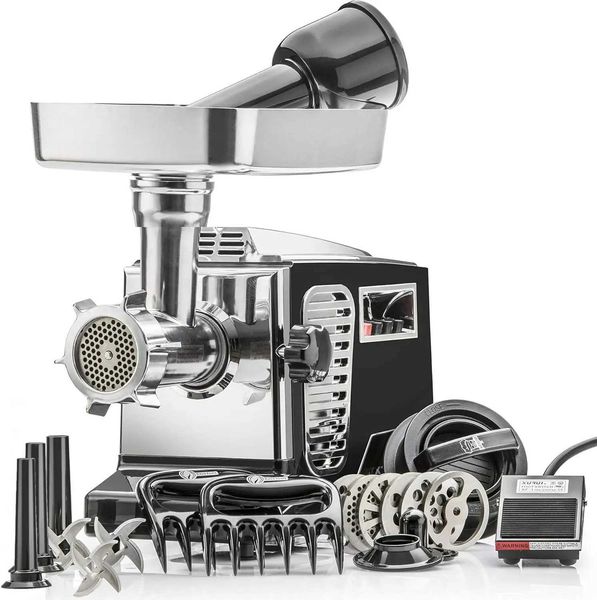 Platinum w-Foot Pedal Heavy Duty Electric Meat Grinder Sausage Stuffer 6 Grinding Plates 3 S-S Blades 3 B240803
