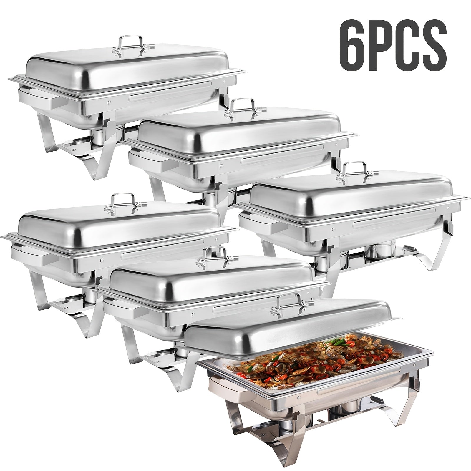 TEMU [9qt] 6-4-2-1pc -full-size&1-2&1-3 Chafing Dishes - Durable Food Warmer Kit With Tight-fitting Lids, Deep Food Pans, Water Pan, And Fuel Holders