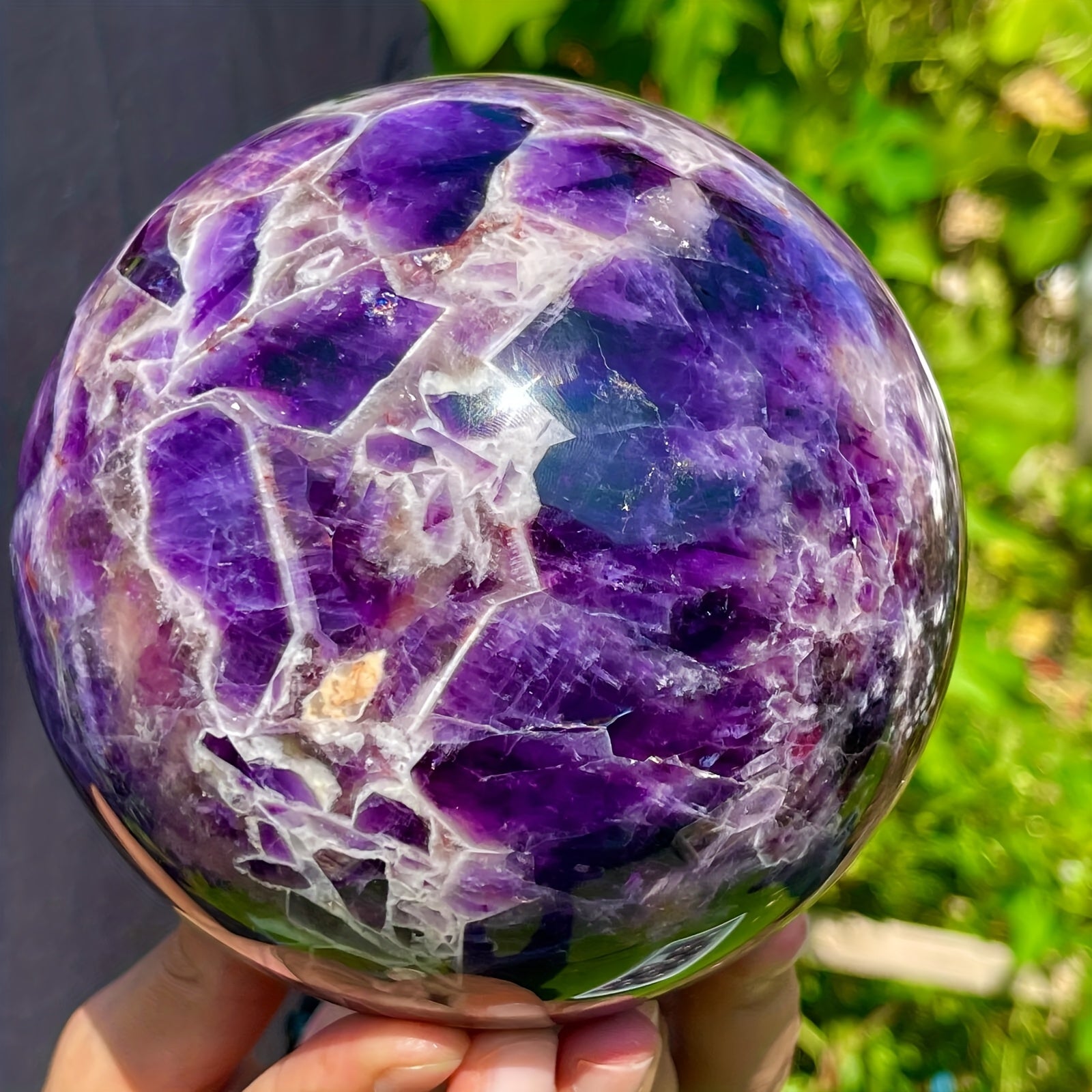 TEMU 1.7 Pound Natural Brazilian Crystal Ball - Bohemian Style Polished Stone, Deep Purple Desktop Decoration For Home And Office Decoration,