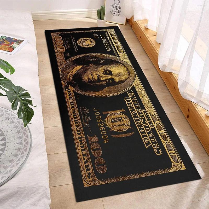 Carpets Black Gold 100 Dollar Bill Money Kitchen Floor Mat Home Decor Hallway Balcony Laundry Runners Rugs Bathroom Non-slip DoorMat