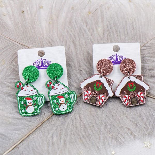 Christmas Decorations Dangle Earrings Gingerbread House Holiday Statement Glitter Acrylic Earrings Party Favor