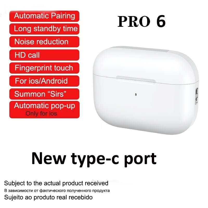 Pro6 TWS Wireless Headphones Bluetooth Earphones Touch Earbuds In Ear Sport Handsfree Headset With USB-C Charging Box for Xiaomi iPhone Mobile Smart