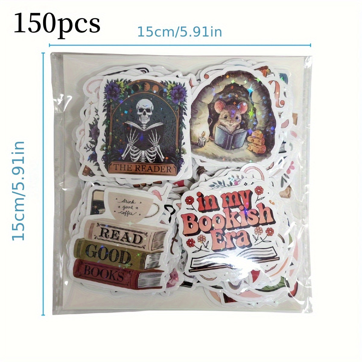 TEMU 150pcs Holographic Book Stickers - Waterproof Vinyl Decals For Readers, Durable & Reusable, Laptops, Water Bottles, And Phones, Ideal Gift For