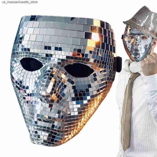 Halloween Toys Disco Ball Glitter Full Face Silver Mask Unique Festival Masquerade Masks Party Mirror Glass DJ Stage Bar Party Holiday Decor