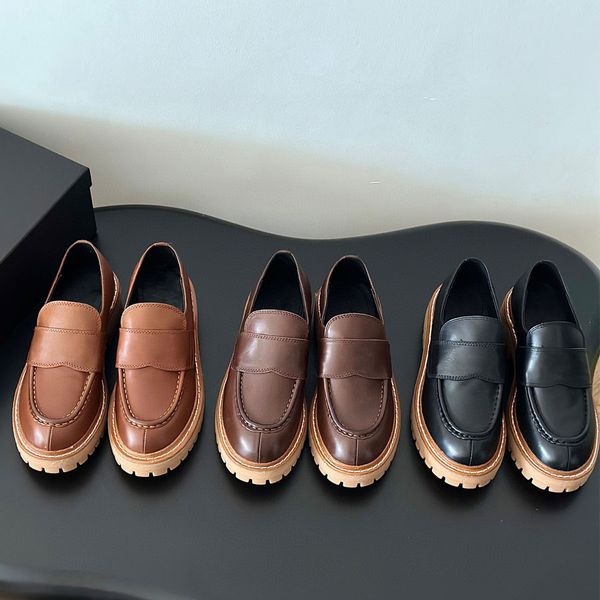 Top quality Platform loafers Chunky Low heels Dress shoes slip on shoes Genuine Leather Boat shoes Luxury designer loafers for womens brown