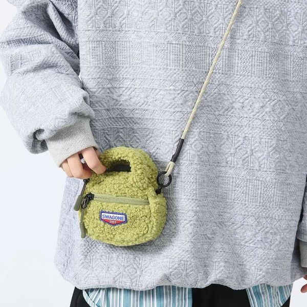 Crossbody Bag, Women&#039;s Lamb Fur Plush Cute Autumn And Winter Decoration Pendant, Aron Color Mini Handheld Lipstick Headphone Bag