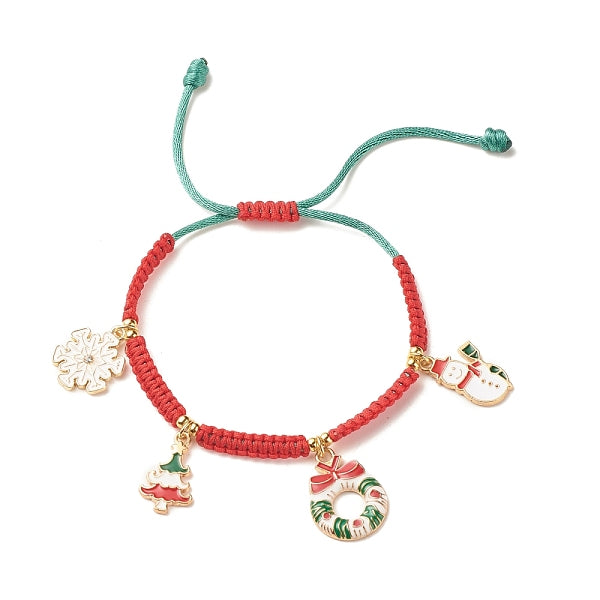 Guirlande de noël et bonhomme de neige et flocon de neige alliage charme bracelet de perles tressées pour les femmes
