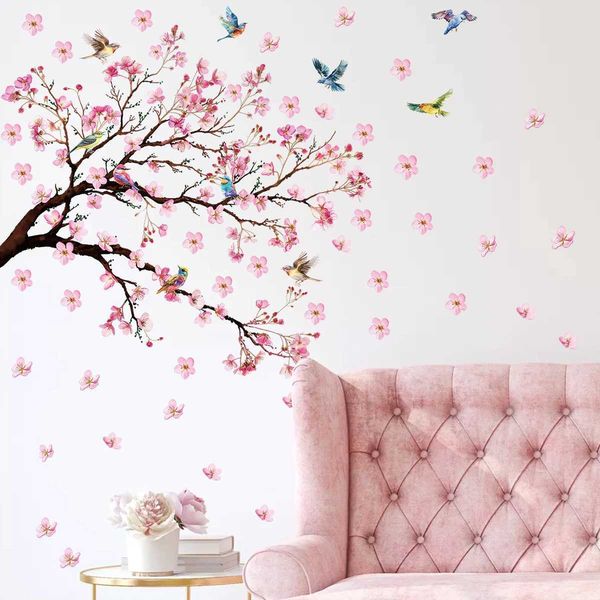 Watercolour Bird Flower Wall Stickers Living Room Decoration for Bedroom Wall Decals Kids Room Baby Nursery Home Decor Girl Gift Y240730