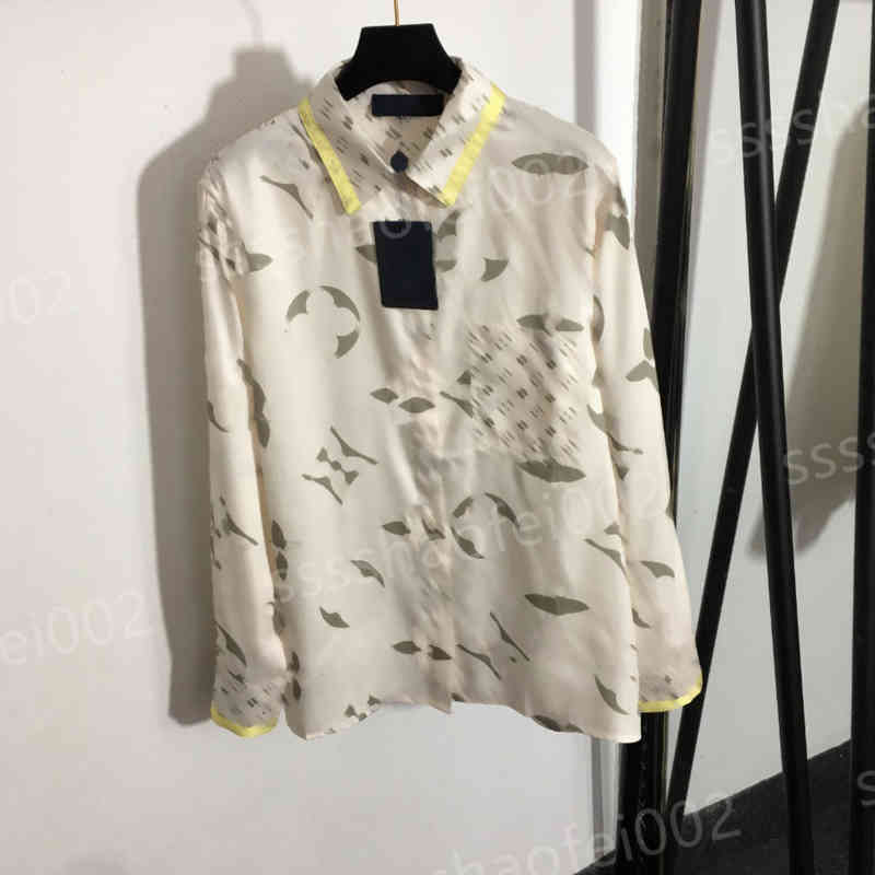 Designer Womens Casual Shirts Woman Blouses Tops Beige Presbyopia Logo Print Lapel Long Sleeve Elegant Shirt Luxury T-shirts Women Clothing 0912
