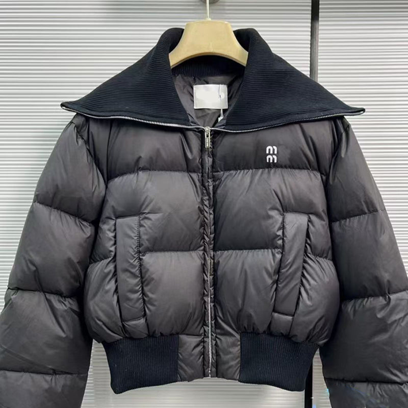 Designer Jacket women short knitted lapel bread clothing white duck Down Jacket winter cold-proof thickened outerwear Slim casual down jacke
