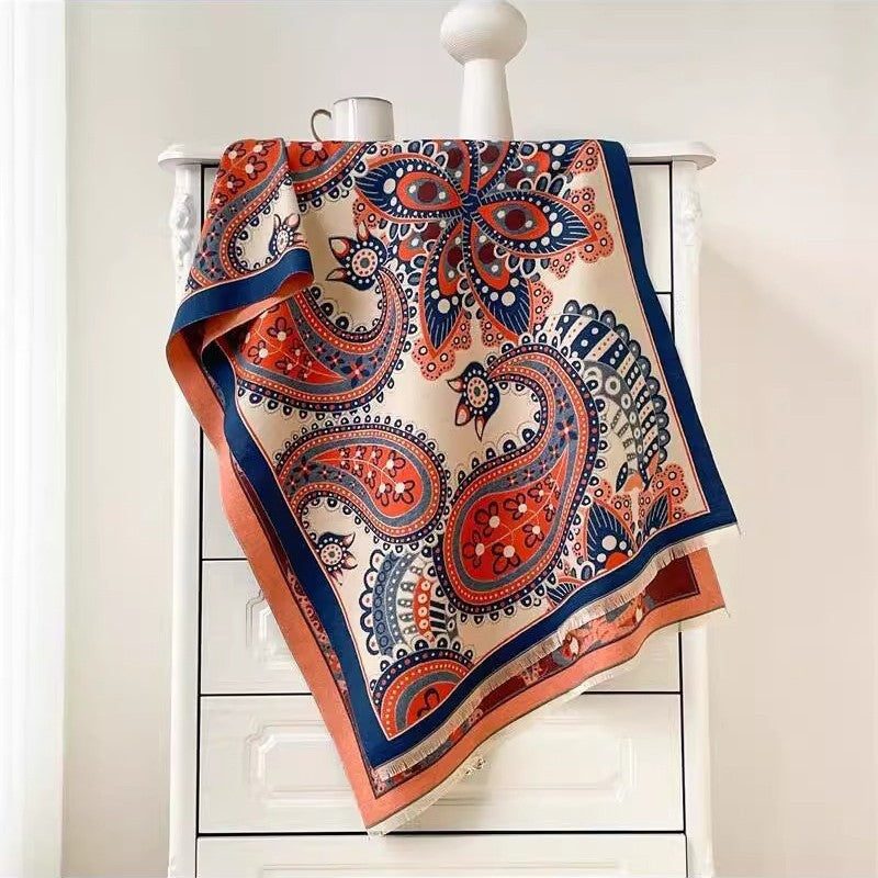 Retro Cashmere Flower Jacquard Scarf | Sheepskin-Like Drape for Winter and Spring Outerwear | Exotic Sophistication