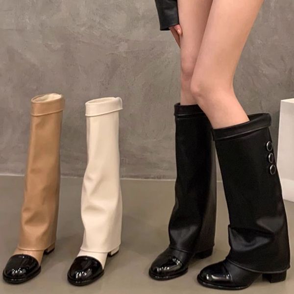 New high knee boot Chunky Heel Pant Boots Designer Knight Booties Long Autumn And Winter Martin Boots Women Luxury Fashion Western Knight Bo