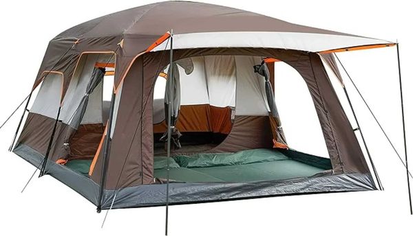 Extra Large Tent 10-12-14 Person(B) Family Cabin Tents 2 Rooms 3 Doors and 3 Windows with Mesh Straight Wall WaterproofXJ241217