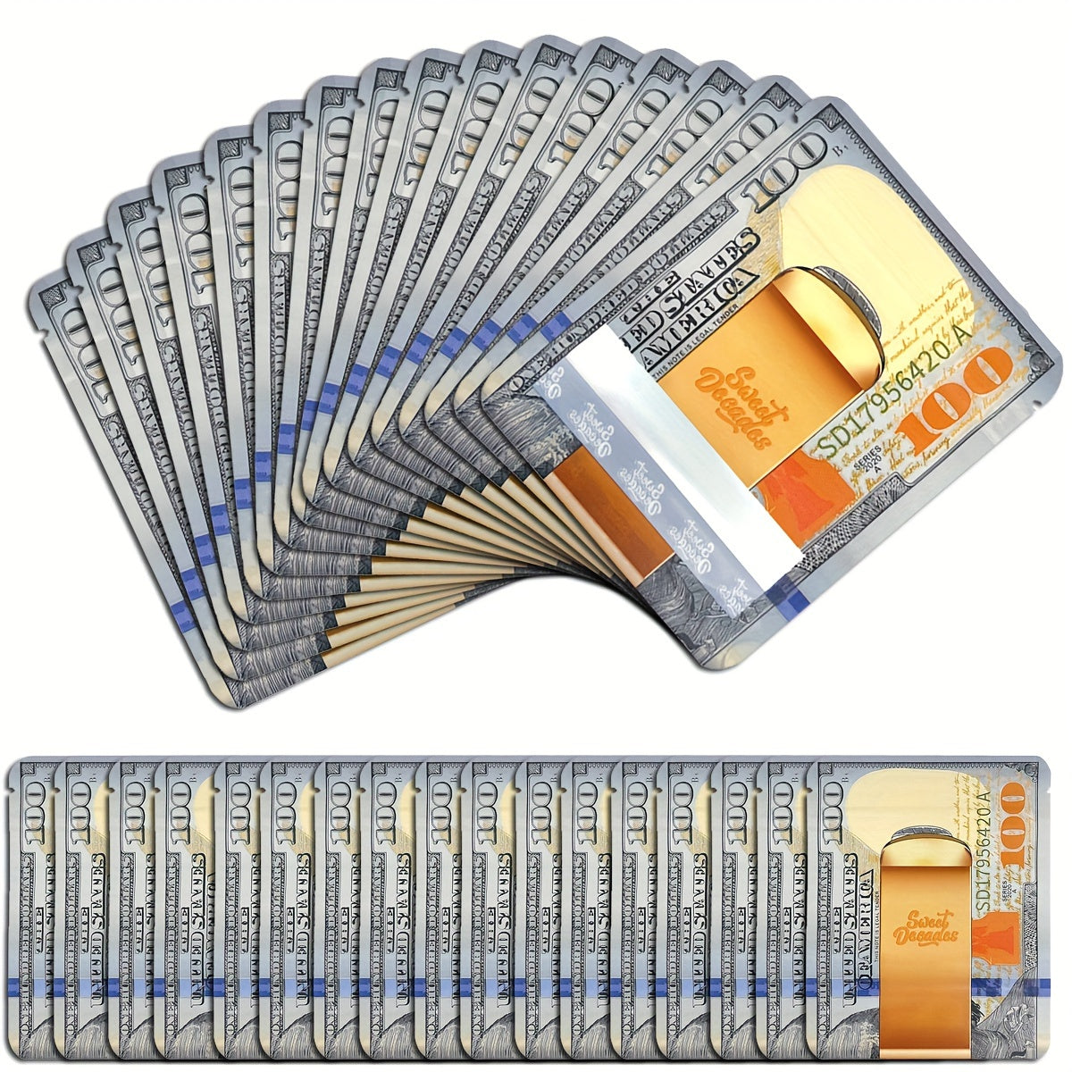 TEMU 100 Pack Heavy-duty Zipper Closure Mylar Bags - Us Currency Design ( , $10), Matte-like Finish, For Candy, Lashes, , Cosmetics, Banking Displays