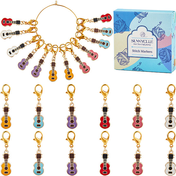 24Pcs 6 Colors Guitar Alloy Enamel Pendant Locking Stitch Markers
