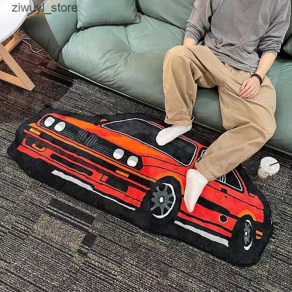 Carpets Cute Cheaper Car Shape Rug Flocking Plush Kids Bedside Carpet Anti-Slip Super Absorbent Bath Mat Home Decor Irregular Floor Mats L24