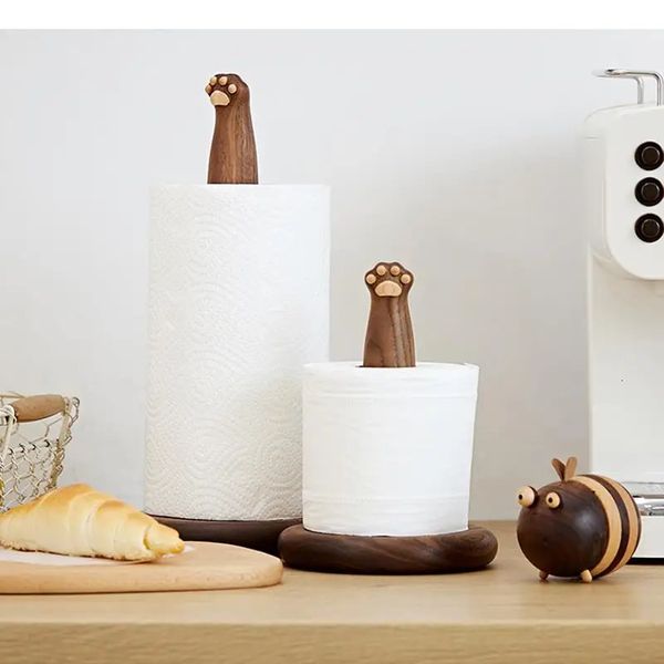 Toilet Paper Holders Wooden Paper Towel Holder Cat Paw Shape Napkin Toilet Paper Storage Rack Home Desktop Retro Vertical Tissue Holder Kitc