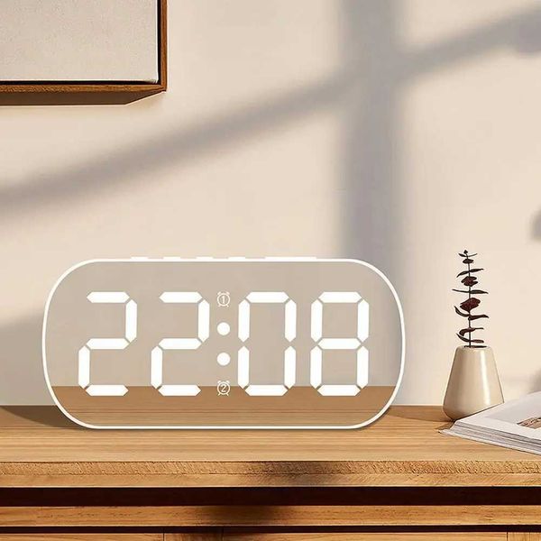 Led Digital Alarm 5 Levels Adjustable Brighess Mirror Table Clock Home Decor Gifts For Students Children 12.8x6.5x3.5cm Y240904