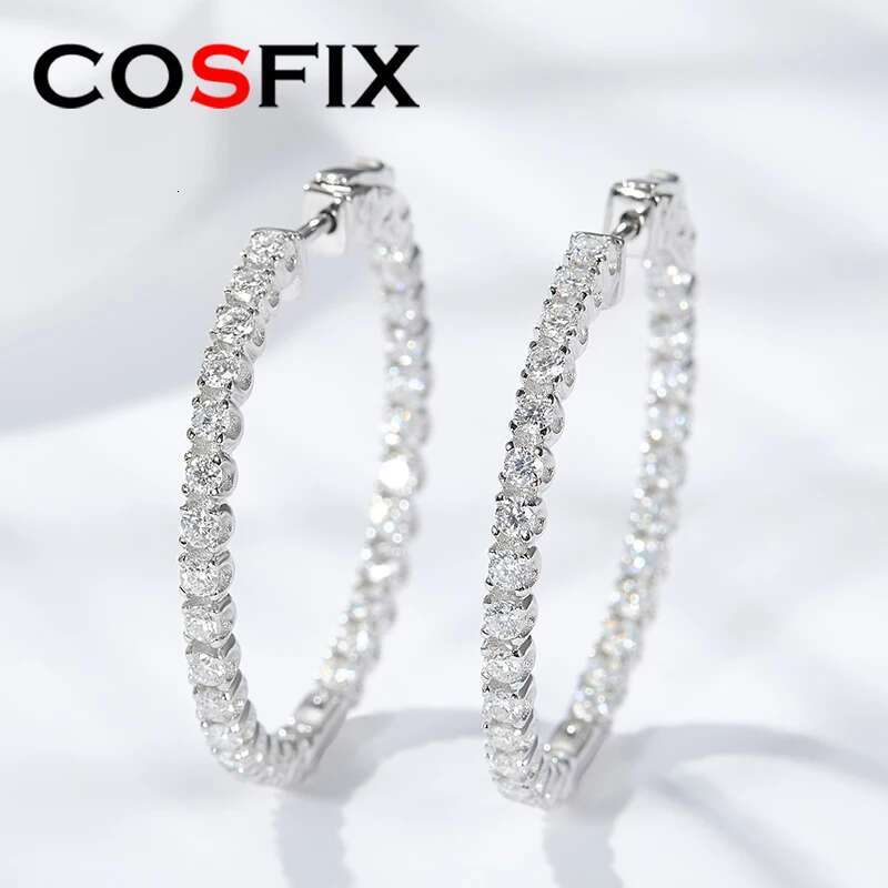 COSFIX 100% 925 Sterling Silver Real 1.23ct Moissanite Earring Hoops For Women Sparkling Wedding Party Luxury Fine Jewelry Gift