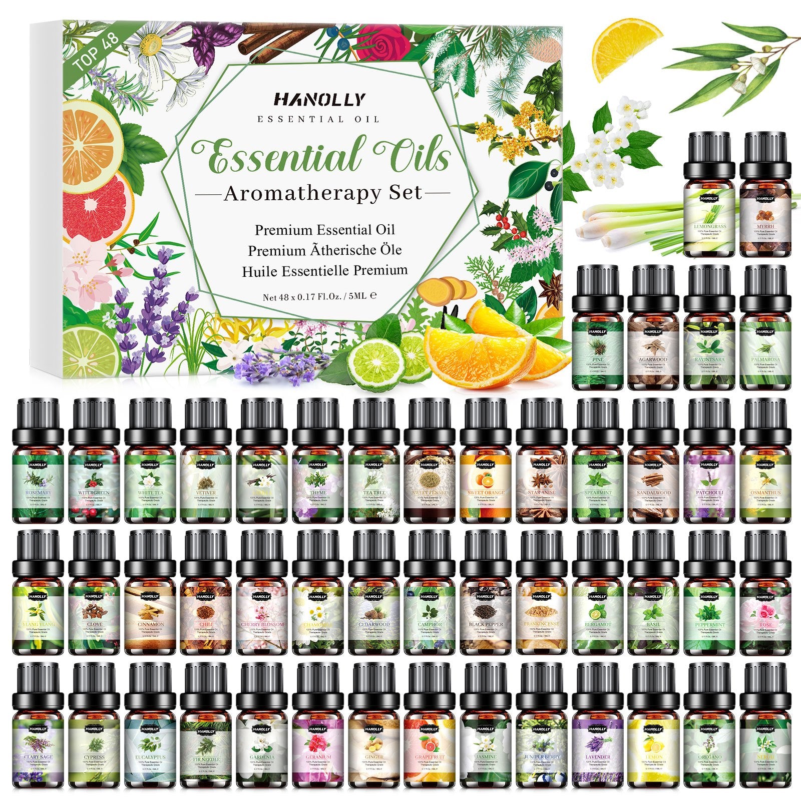 TEMU Essential Oils Set, 48 Pcs Essential Oil Kit For Diffuser, Candle Making, Car 48 X 5ml - Sandalwood, Eucalyptus, Lavender, , Peppermint Oil