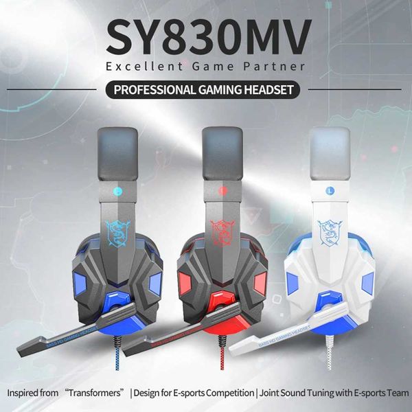 Headsets SY830MV wired headphones with noise cancelling earmuffs stereo headphones with cool LED lighting used for mobile games CL250107