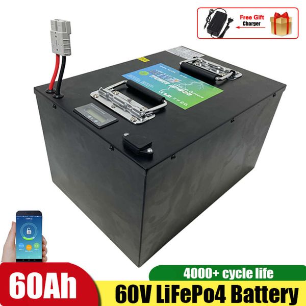 60V 60Ah LiFepo4 Lithium Batetry For Motorcycle Scooter Electric Rickshaw Lead Acid Replacement +10A Charger