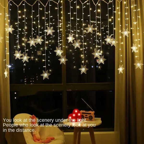 LED Curtain Snowflake Curtain String Lights Bedroom Decor New Year Garland Wave Holiday Lighting Christmas Decorations for Home Z241203