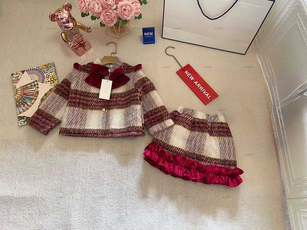 Fashion girls dress set Autumn child coat suits kids designer clothes baby Chinese New Year red sweater and sparkly leather skirt