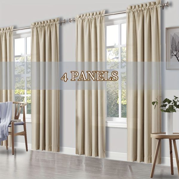 4pcs Light-Filtering Curtain Fade-Resistant Brushed Fabric Rod Pocket Design For Easy Hanging Perfect For Living Room Office And Bedroom Dec