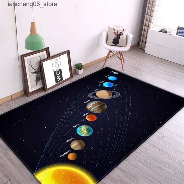 Carpets 3D Solar System Children Room Carpet Space Planet Rug for Boy Bedroom Anti-slip Mat Bathroom Home Decor Play Crawling Floor Mat L240