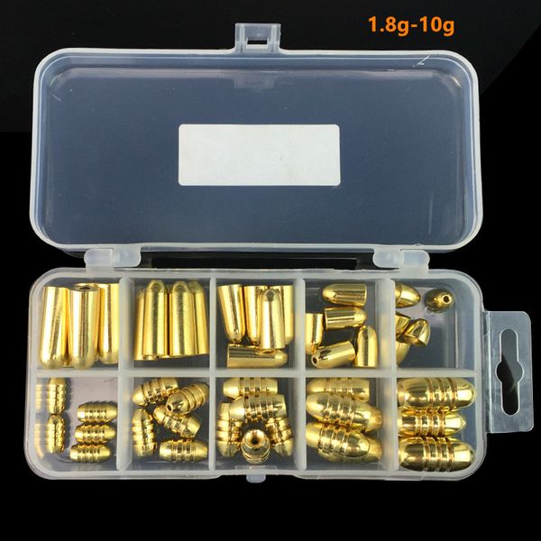5 Sizes Mixed 1.8-10g Bullet Copper Pendant Lead Weights Sinkers Fishing Gear 50 Pieces - Box W-31