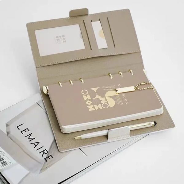 wholesale A6 PU Binder Notebook Planner Agenda Journal Cover 6 Ring Portable notepads office customize diary Stationery gift box 240307