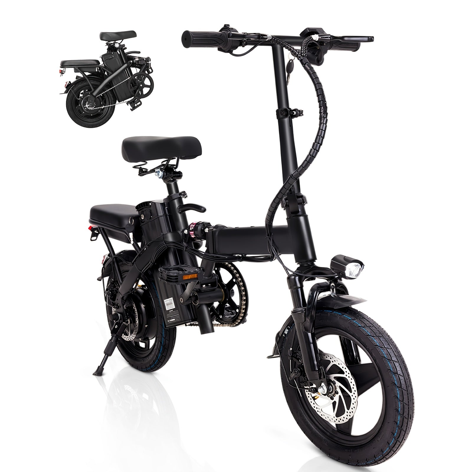 TEMU Folding Electric Bike] Folding Electric Bike - Powerful Motor, , 14-inch Tires, Commuter-friendly, Light Weight, Long-lasting Battery
