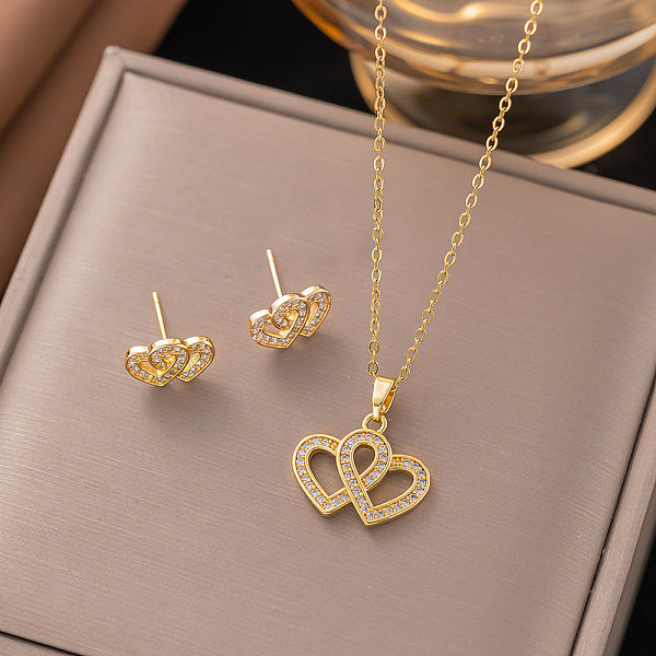 Conjuntos de pendientes y collares colgantes con micropavé de latón y circonitas cúbicas transparentes